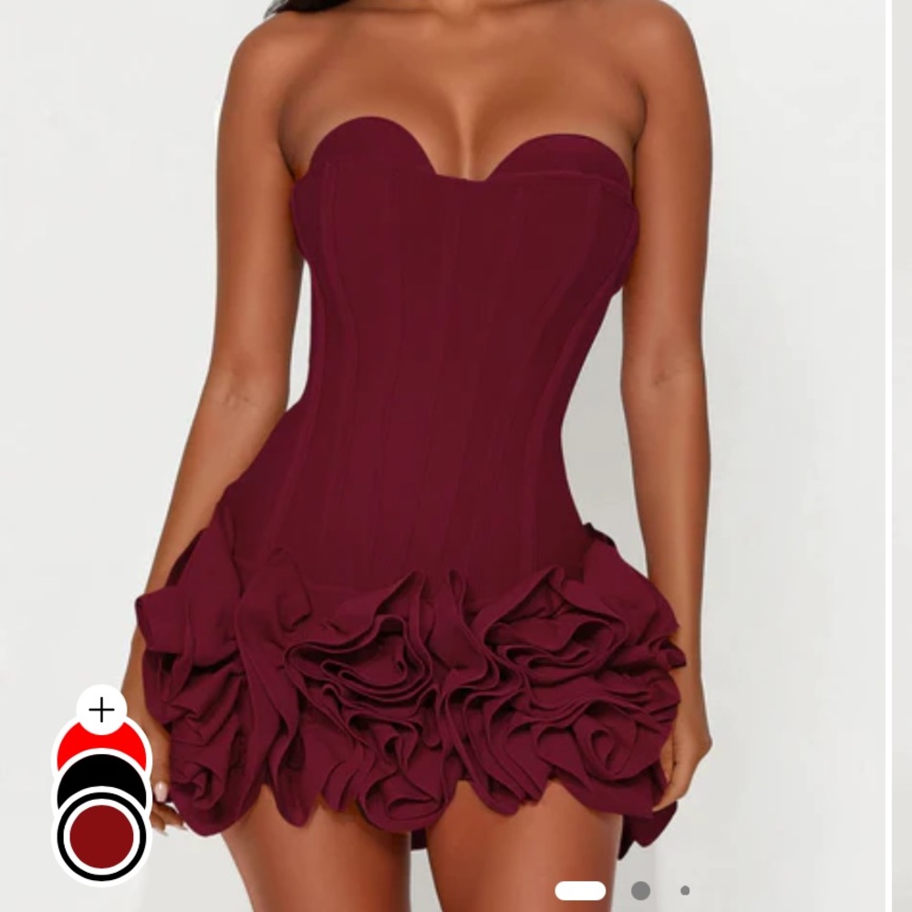 Fashion Nova Burgundy Rosette Mini Dress